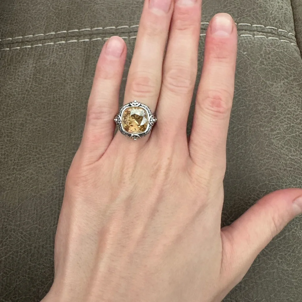 Sterling Silver 925 Simulated Yellow Diamond Ring - Picture 1 of 13